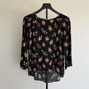 Papermoon Black Floral Sheer Blouse XS Boho High-Low Zip Back